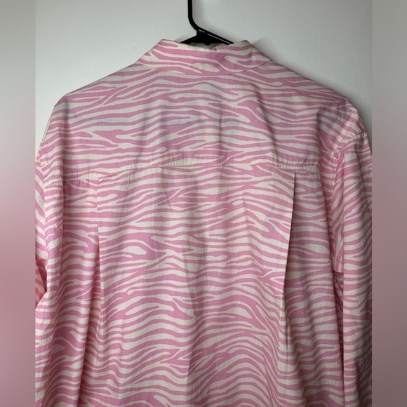 Grey Lab LA Zebra Animal Print Button Up Collared Pink Light Cream Shirt Size S - Picture 12 of 15